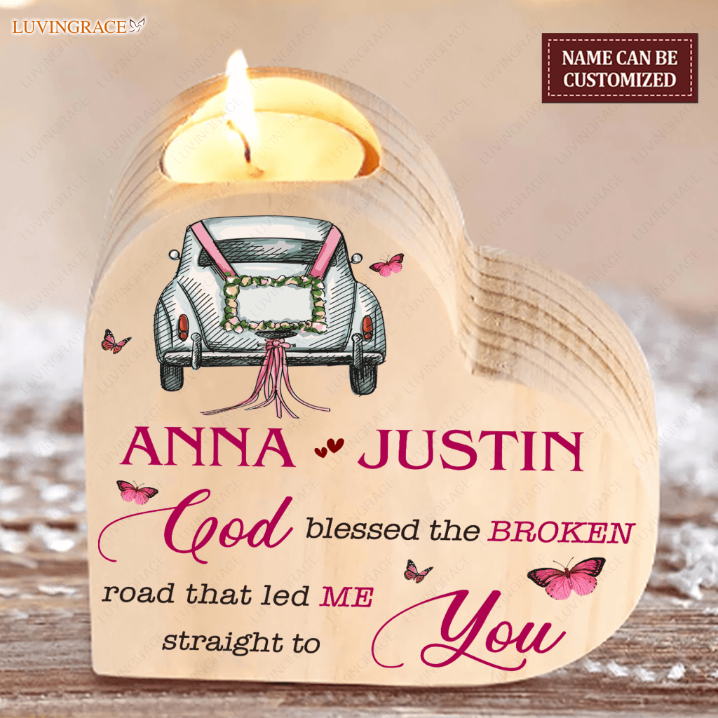 Butterfly Wedding Car God Blessed Personalized Candle Holder Heart Shaped