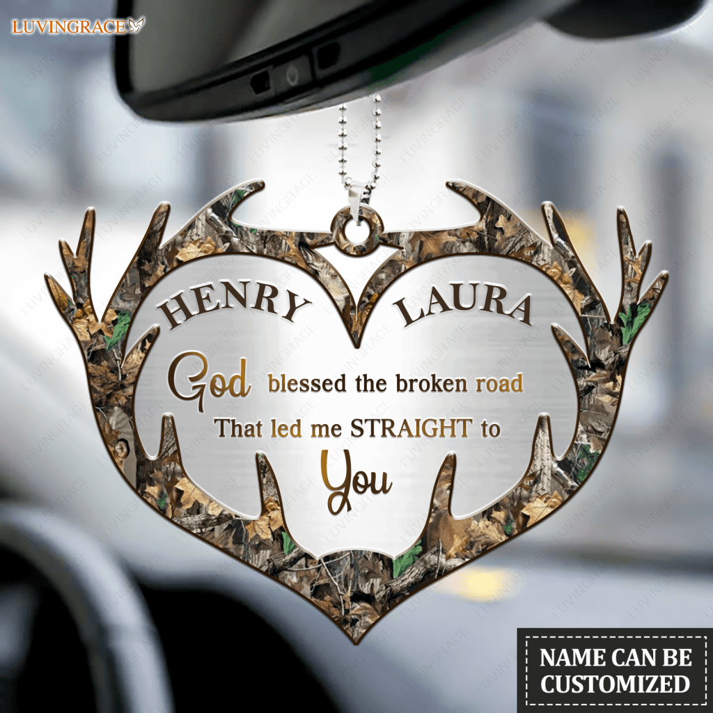 Camo Heart Antler Couple God Blessed Personalized Ornament