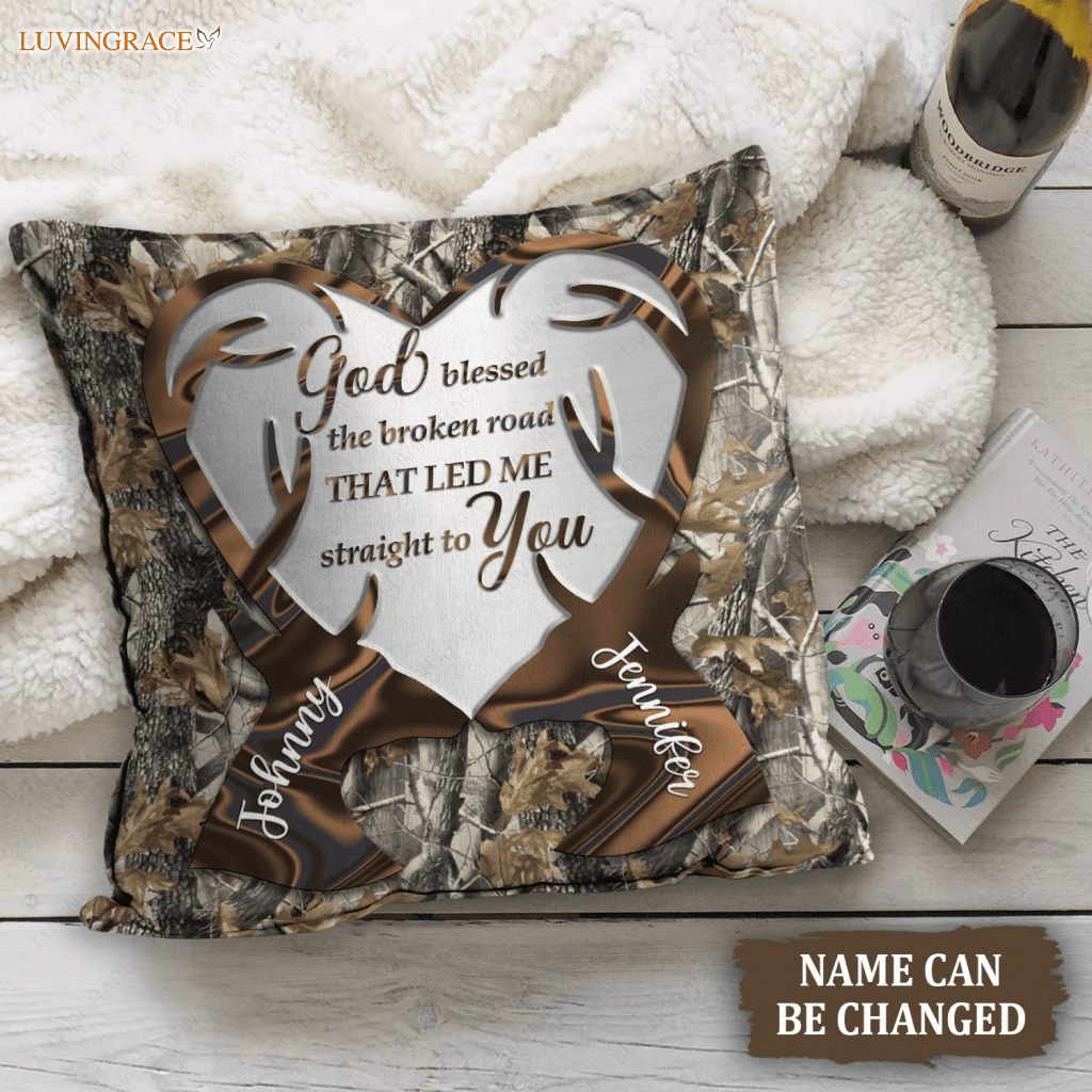 Camo Hologram Deer Couple God Blessed Personalized Pillow
