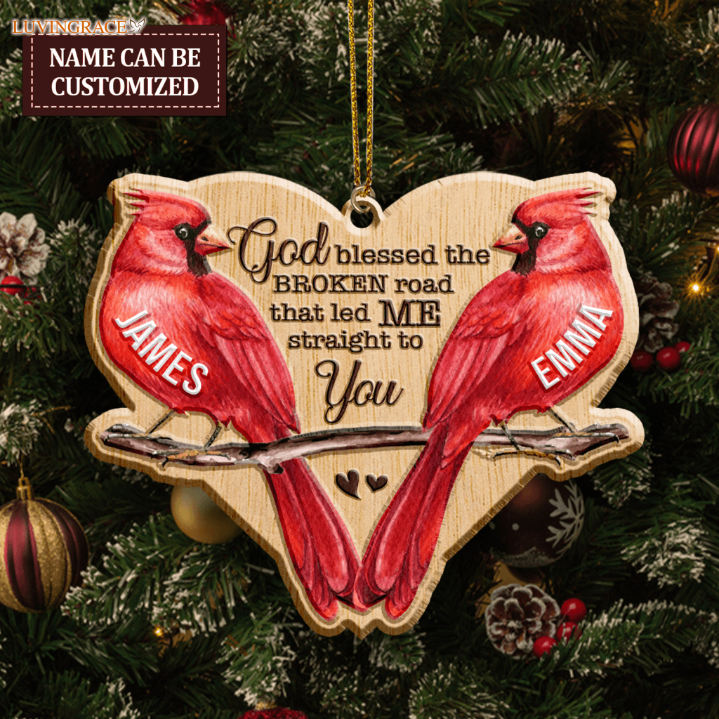 Cardinal Couple God Blessed Personalized Wood Engraved Ornaments Wooden Ornament