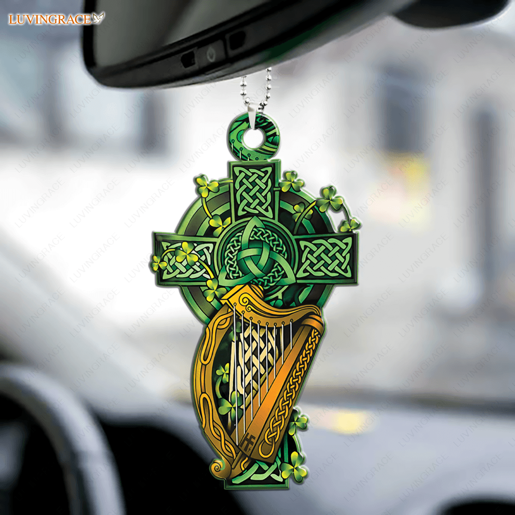 Celtic Cross Irish Harp Ornament