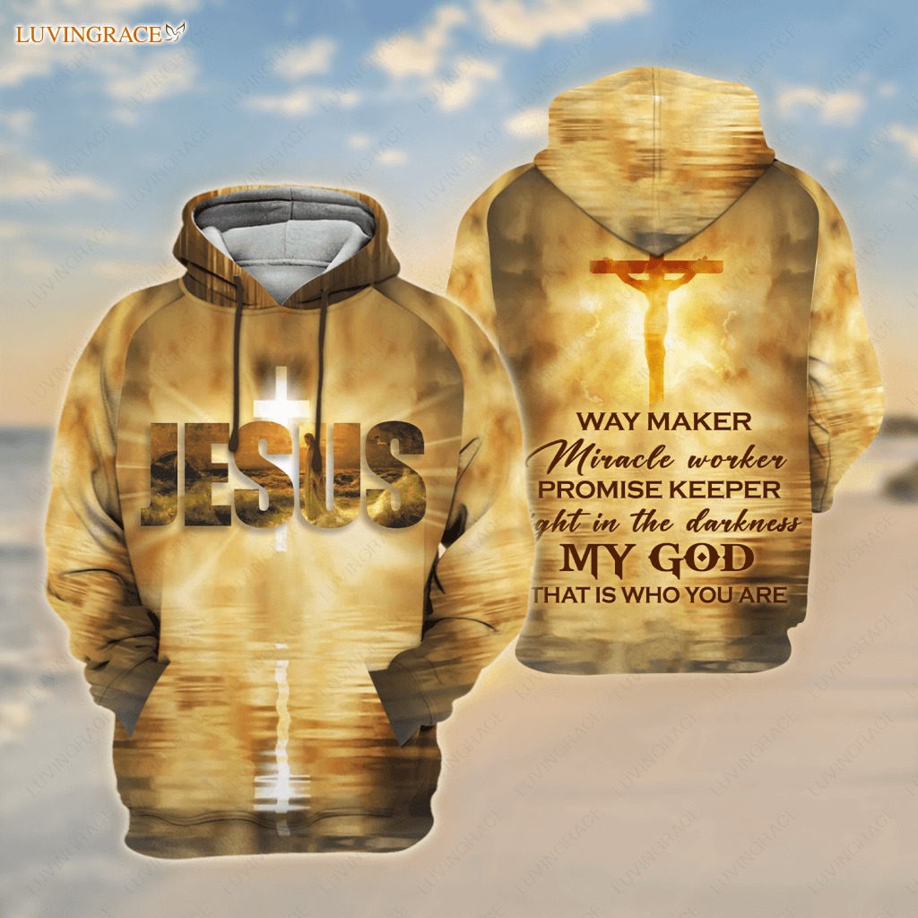 Christ Jesus On Cross Beach Way Maker Miracle Worker Hoodie / S