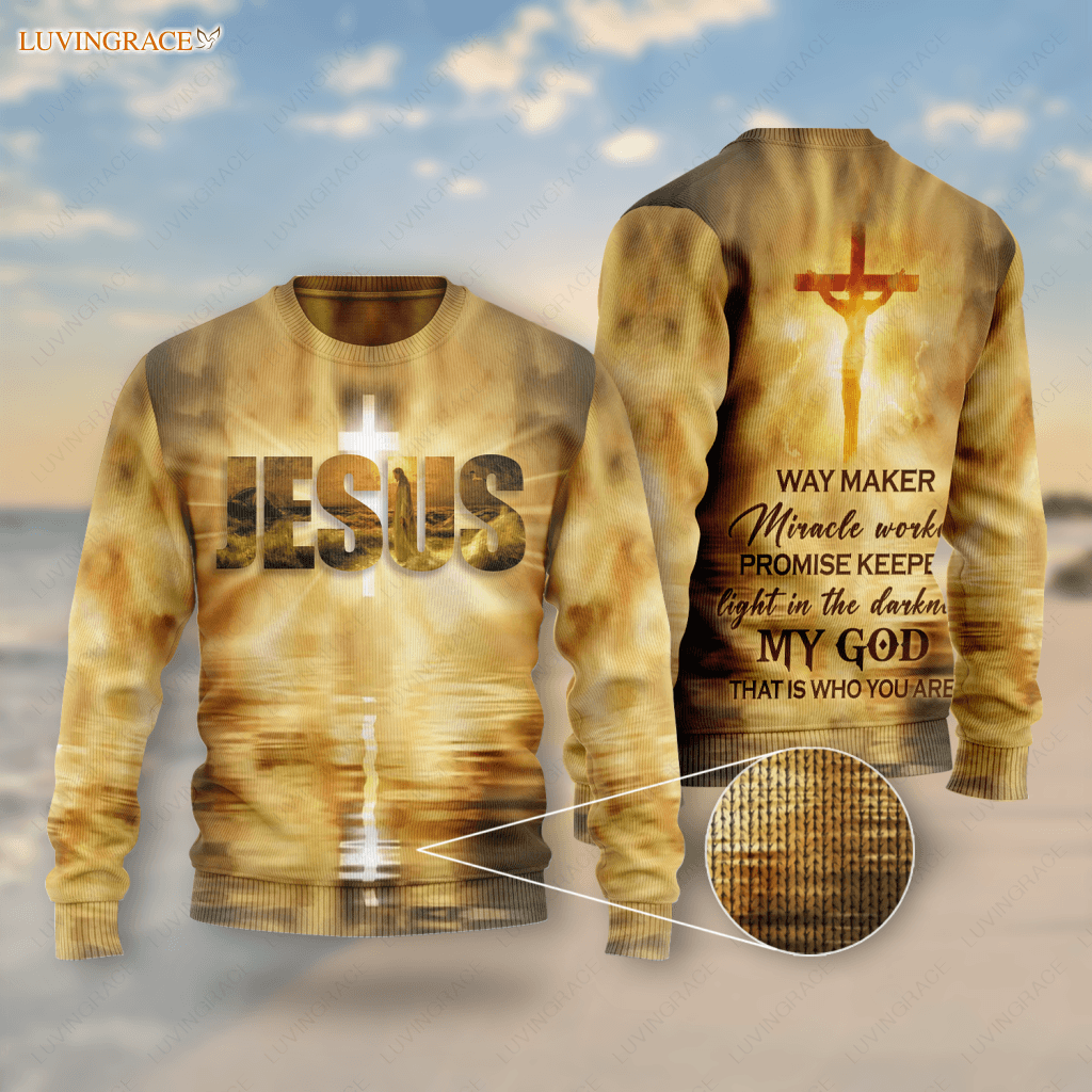 Christ Jesus On Cross Beach Way Maker Miracle Worker Woll Sweatshirt Wool