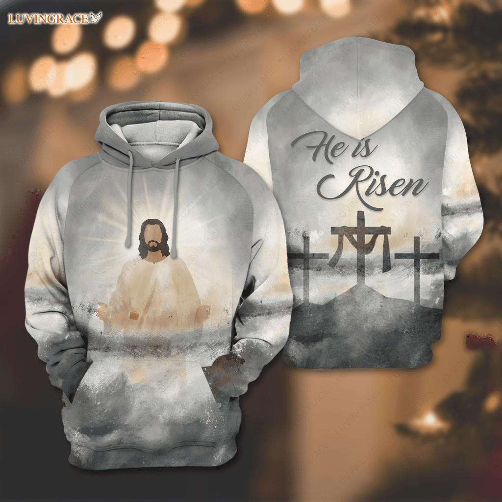 Christian Cross He Is Risen Hoodie / S