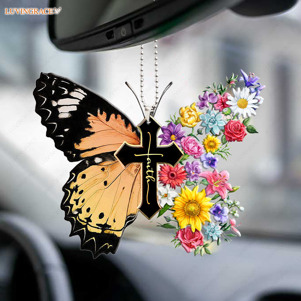 Christian Flowers Butterfly Cross Ornament