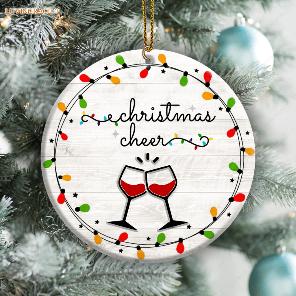 Christmas Cheer Lights And Champagne Ornament Ceramic