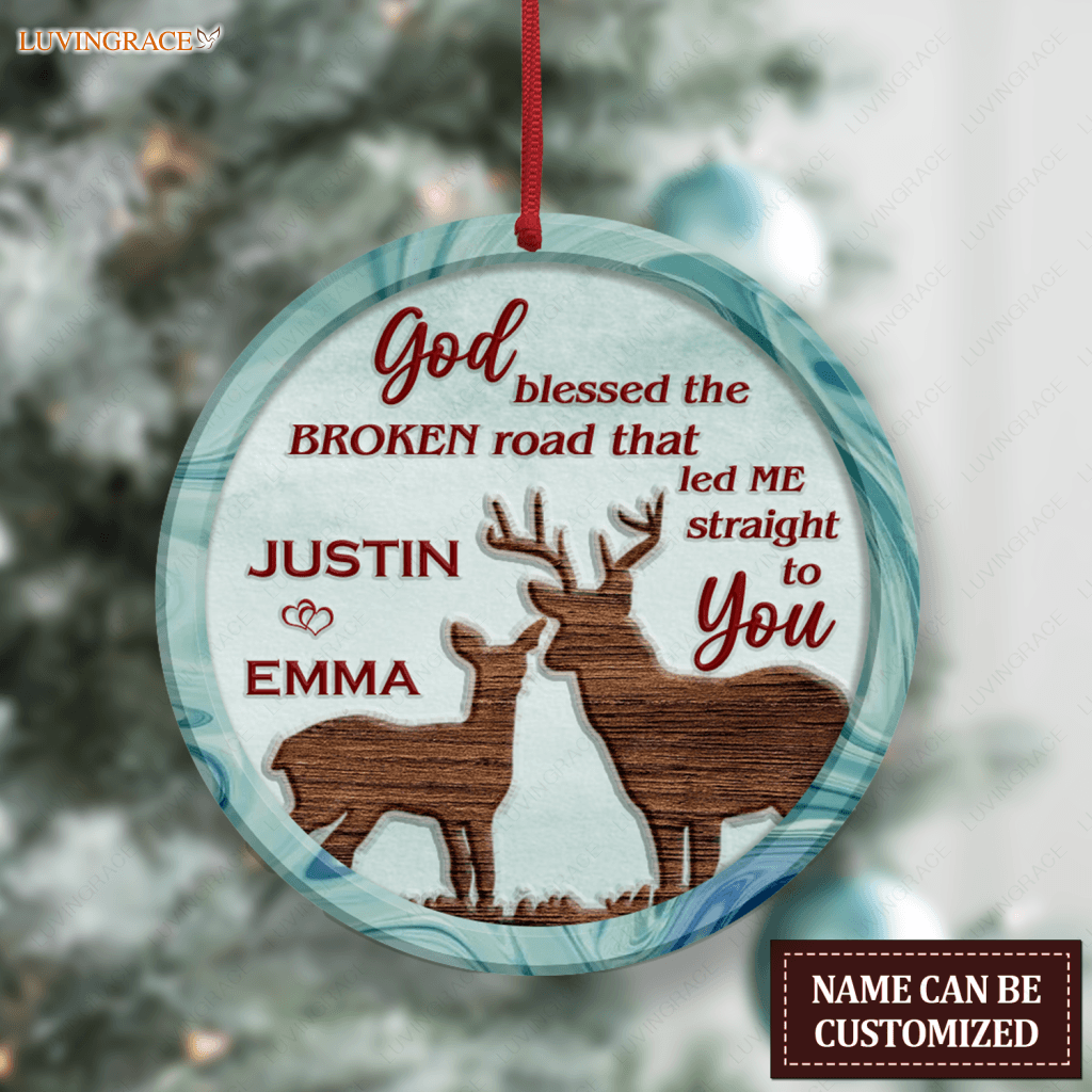 Christmas Deer Couple God Blessed Personalized Ornament Ceramic