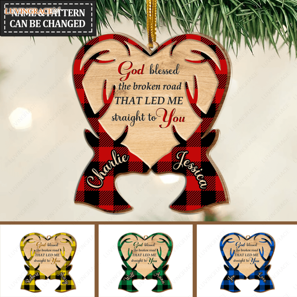 Christmas Deer Couple God Blessed Personalized Wooden Ornament
