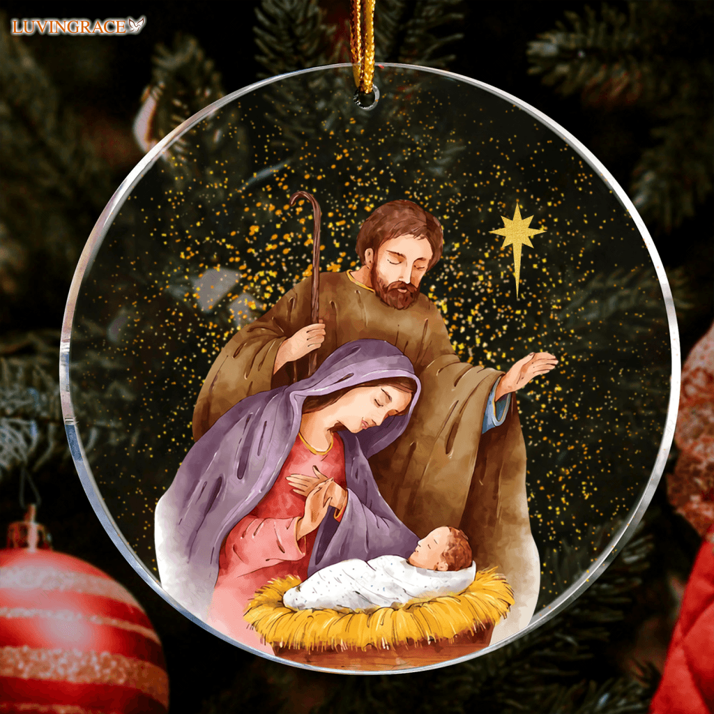 Christmas Glitter Nativity Oh Holy Night Transparent Ornament