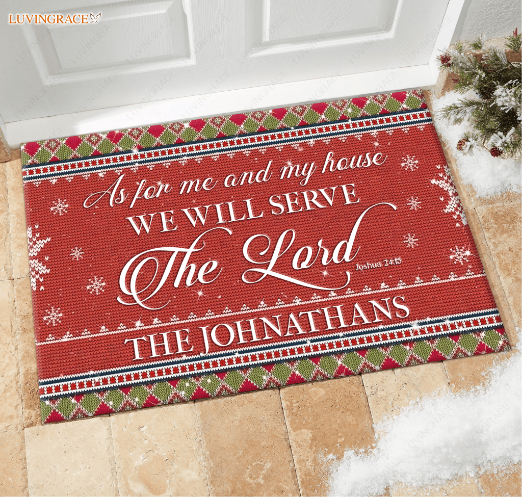 Christmas Holiday Serve The Lord Personalized Doormat