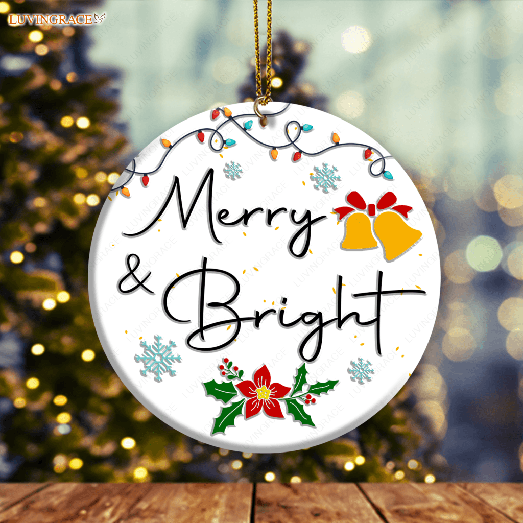 Christmas Light Bell Flower Merry And Bright Ornament Ceramic