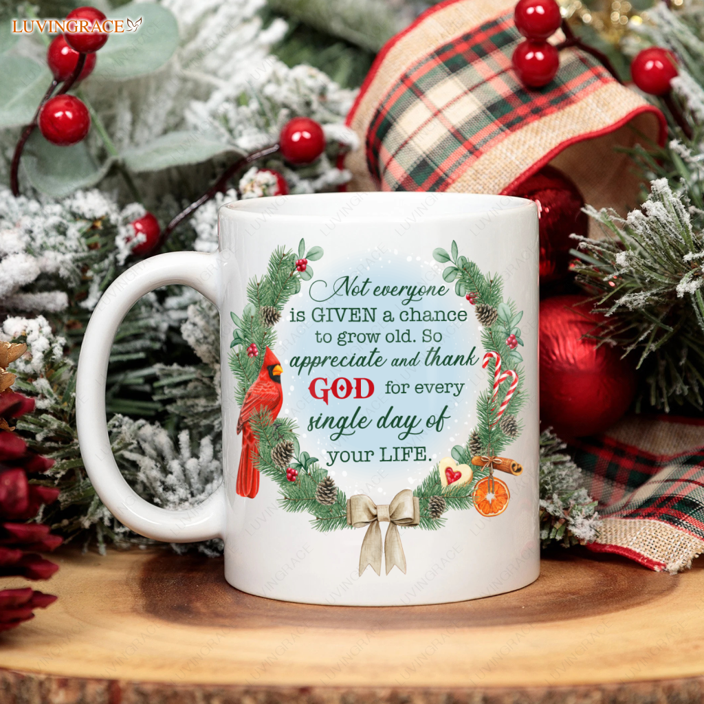 Christmas Pine Floral Frame Cardinal Thank God Everyday Mug Ceramic