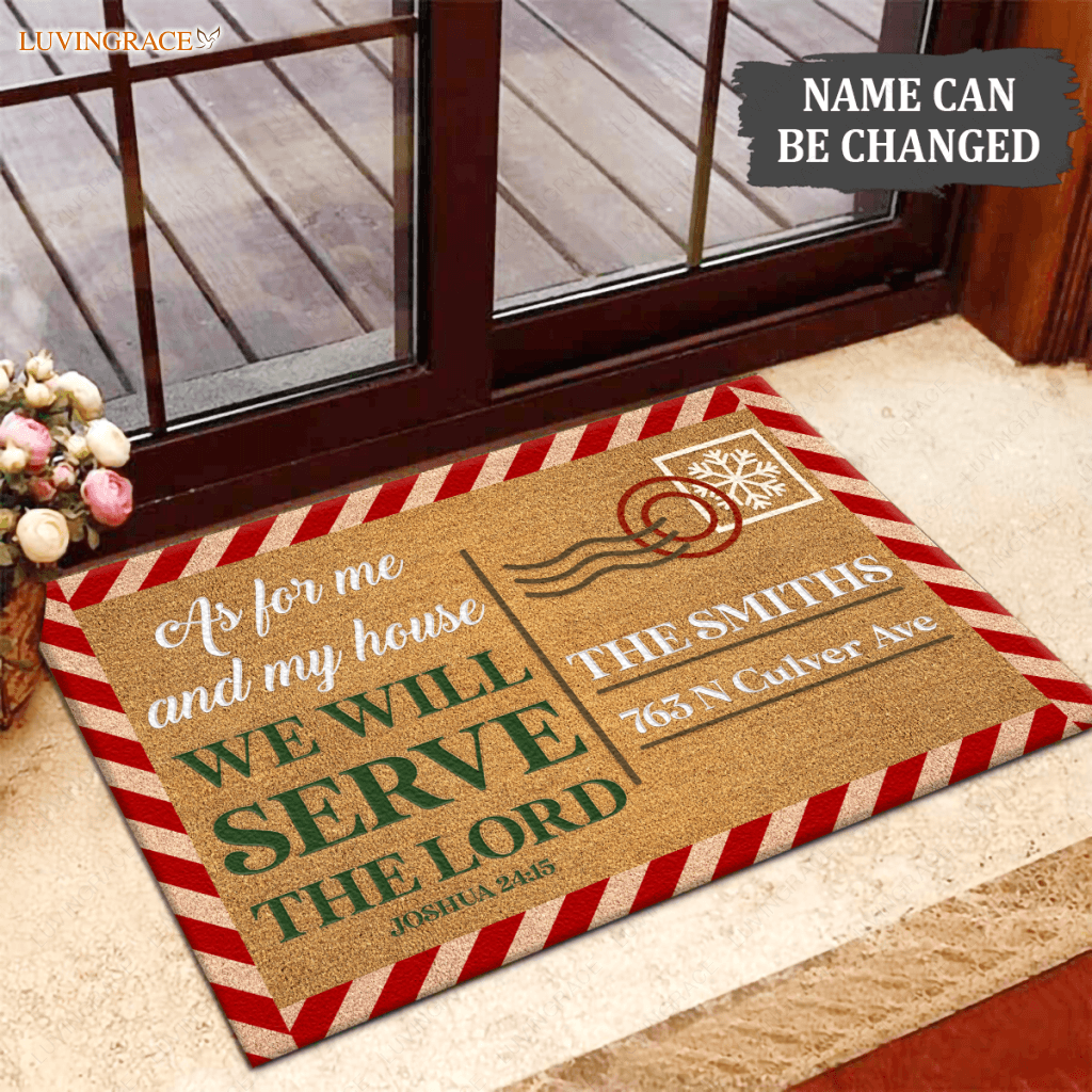 Christmas Postcard As For Me And My House Personalized Doormat