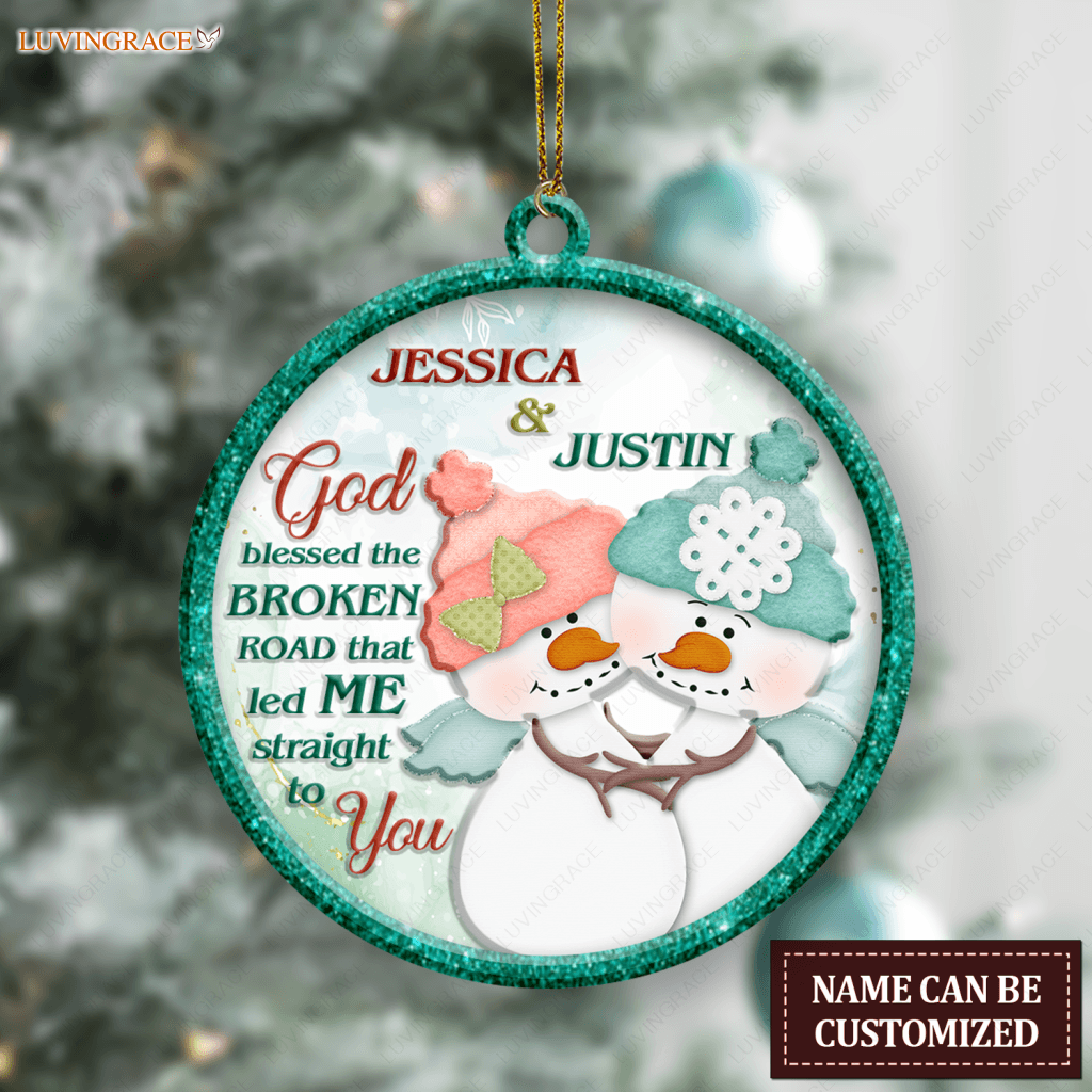 Christmas Snowman Couple God Blessed Personalized Ornament Ceramic