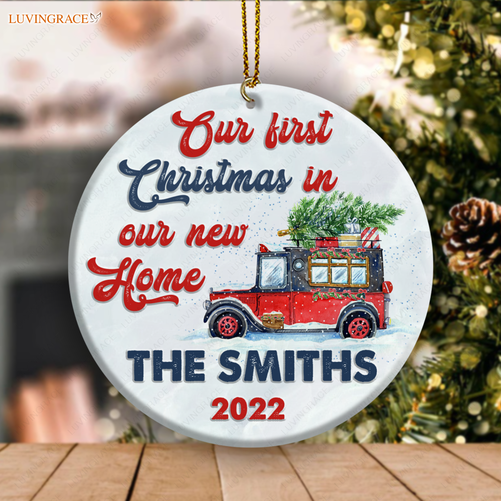 Christmas Truck Pine Gift Our First In New Home Personalized Ornament Ceramic