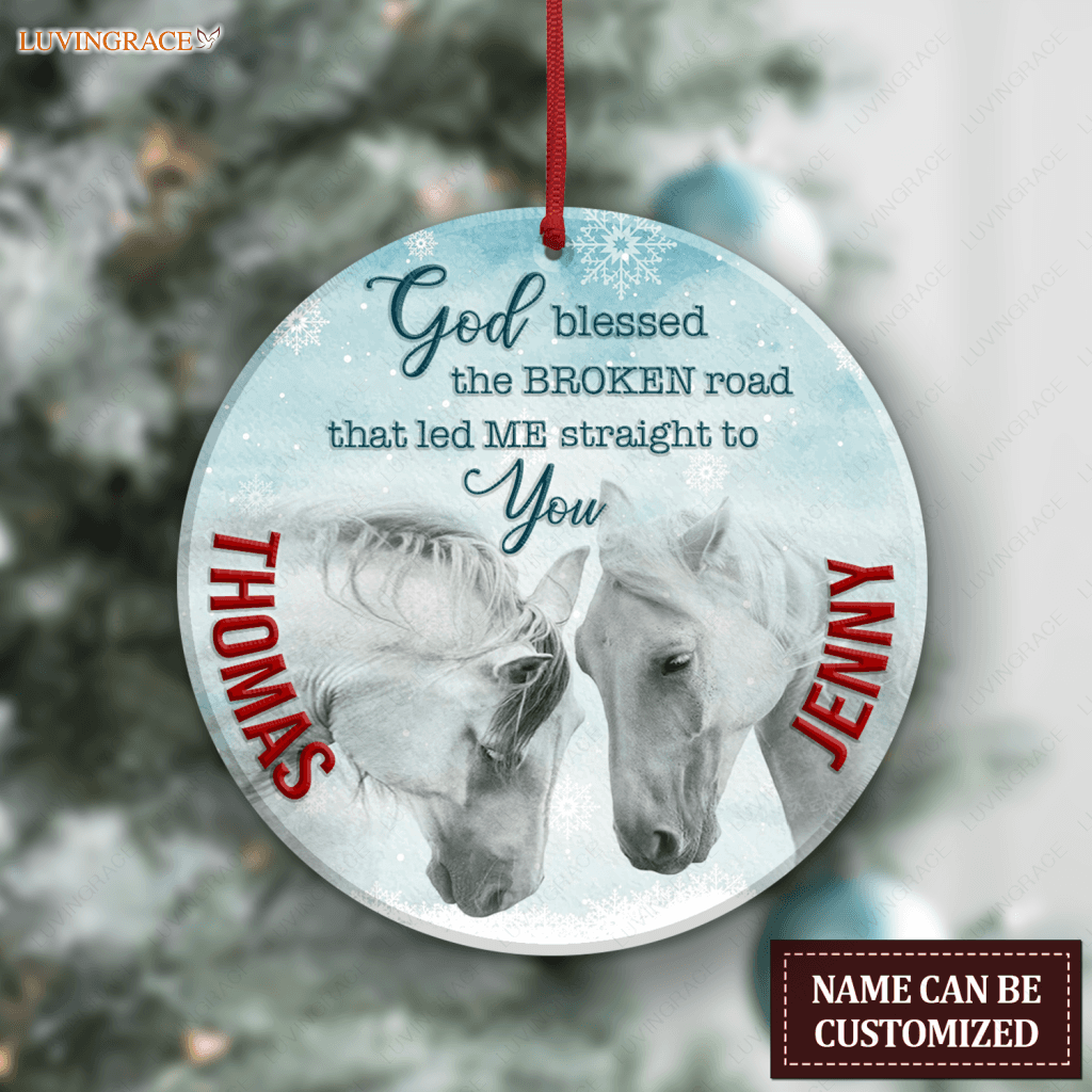 Christmas White Horse Couple Snow God Blessed Personalized Ornament