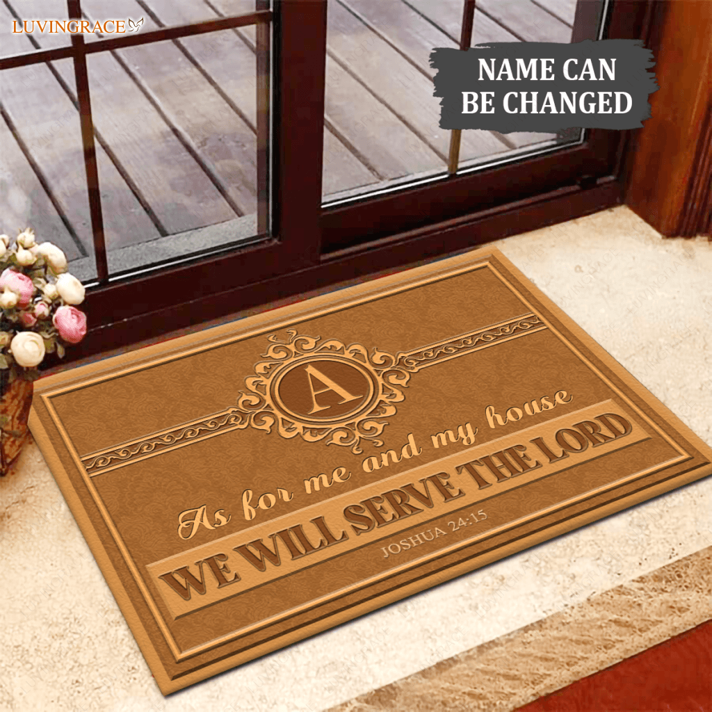 Classic Monogram Serve The Lord Personalized Family Doormat