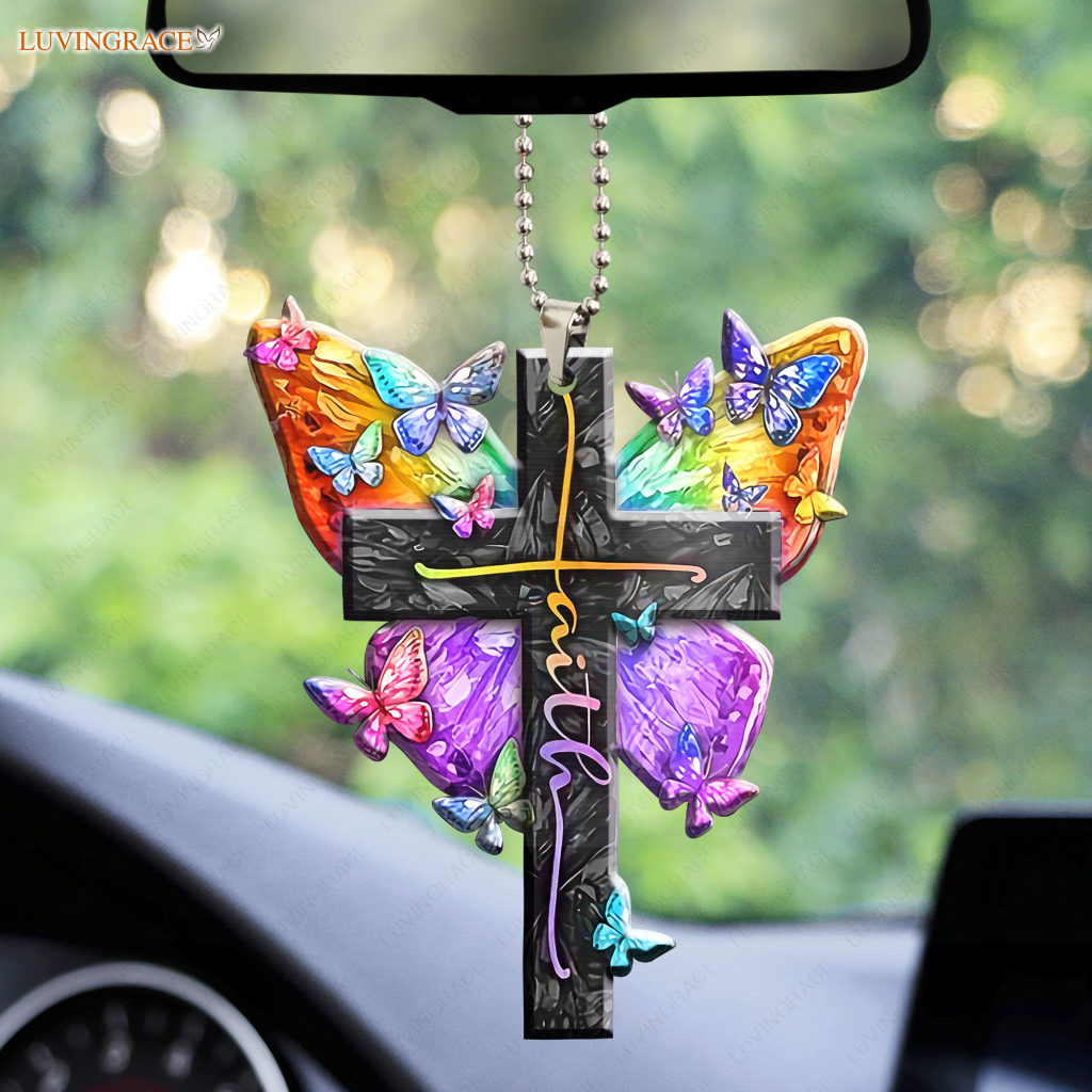 Colorful Butterfly Faith Cross Ornament
