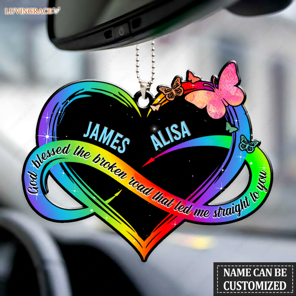 Colorful Infinity God Blessed Personalized Couple Heart Ornament