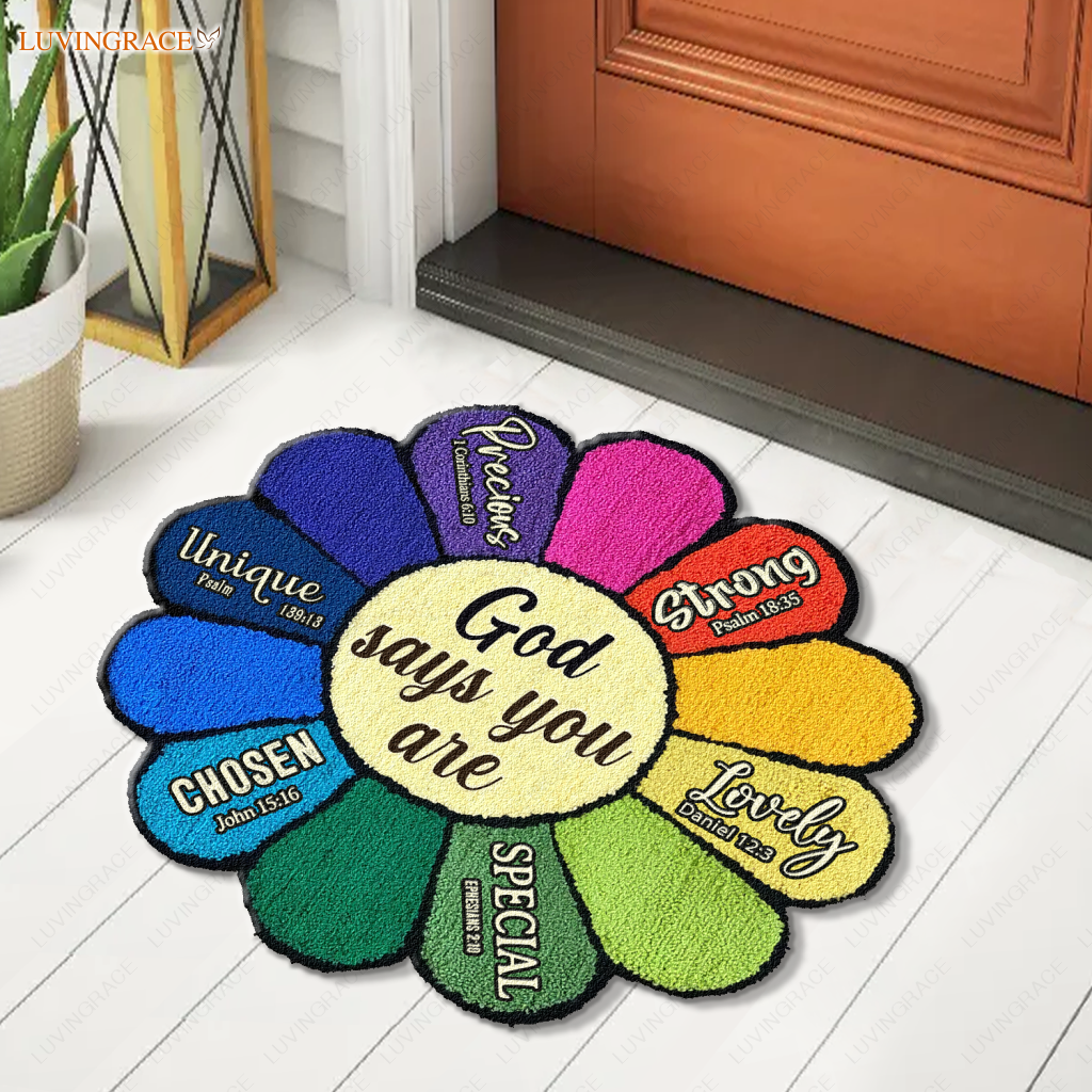Colorful Sunflower God Says You Are Shaped Doormat