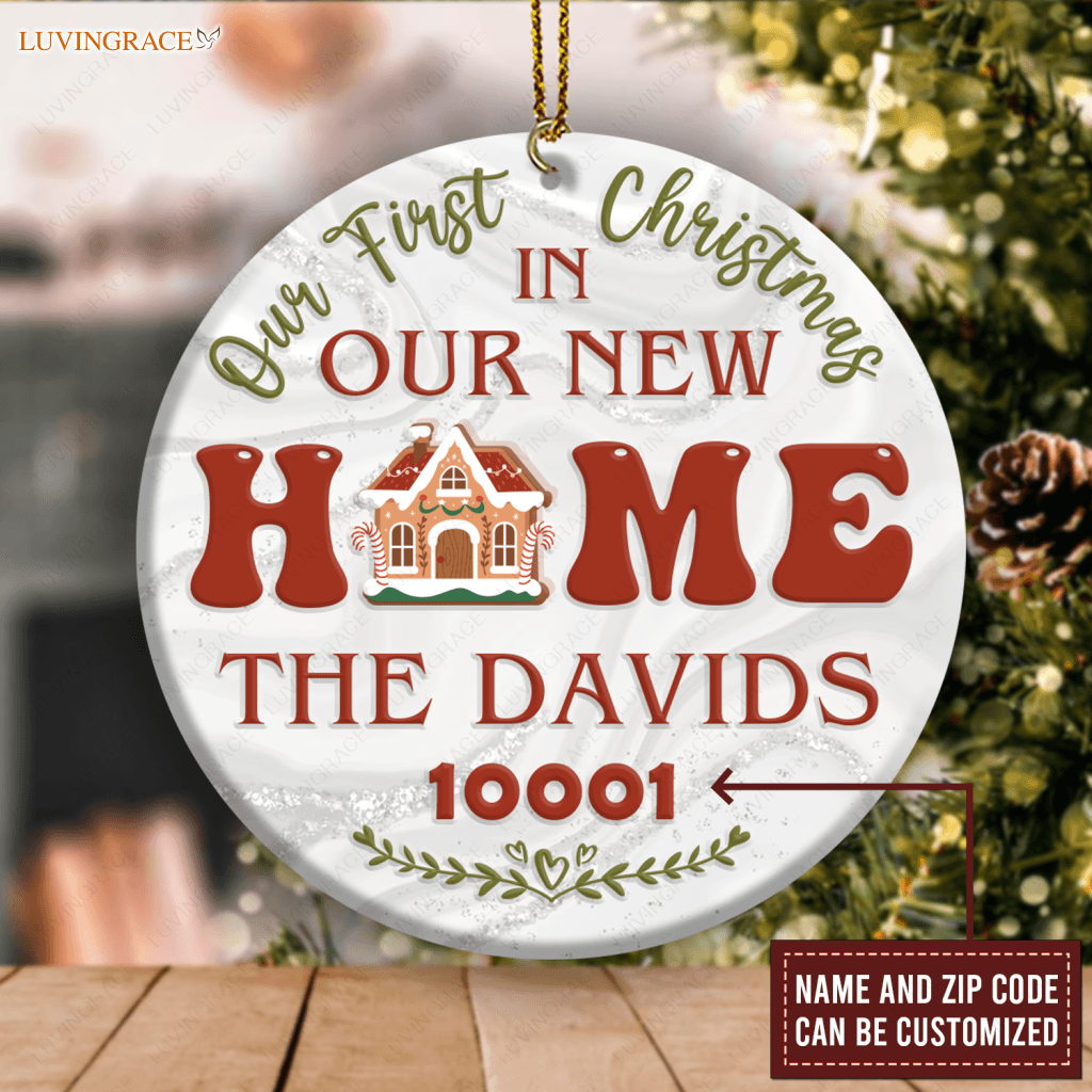 Cookie House First Christmas In New Home Family Name And Zip Code Personalized Ornament Ceramic