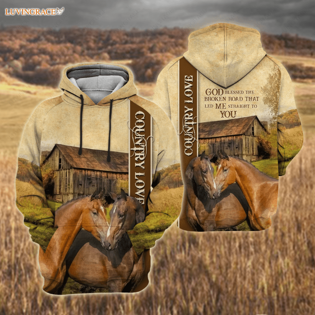 Country Love Horse Couple God Blessed Hoodie / S