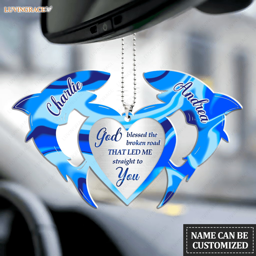 Couple Shark With Heart God Blessed Personalized Ornament