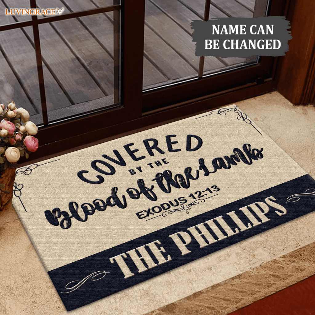 Covered By The Blood Of Lamb Personalized Doormat