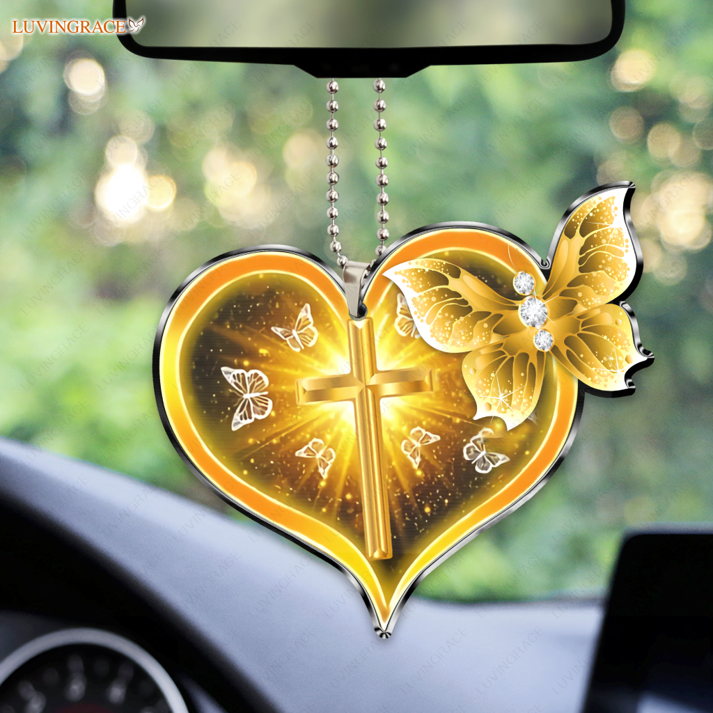 Cross Butterfly Heart Ornament