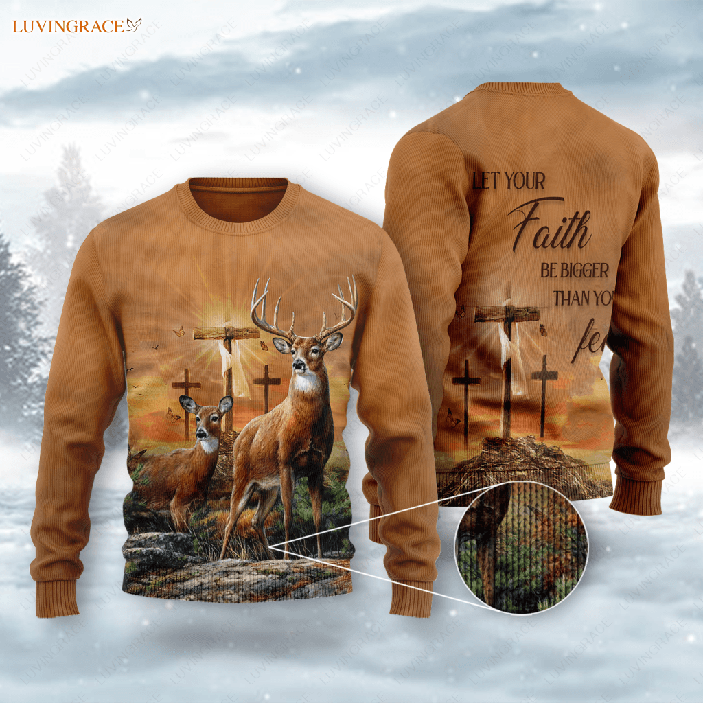 Cross Deer In Forest Let Your Faith Be Bigger Than Fear Wool Sweatshirt