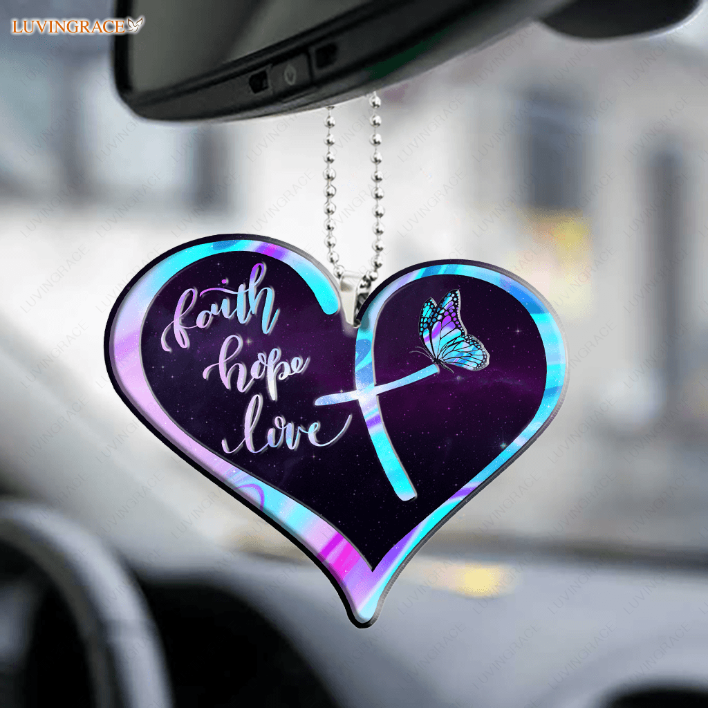 Cross Heart Faith Hope Love Hologram Ornament