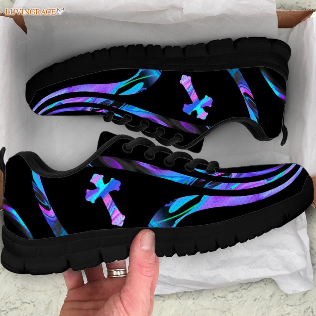 Cross Hologram Faith Over Fear Breathable Running Shoes