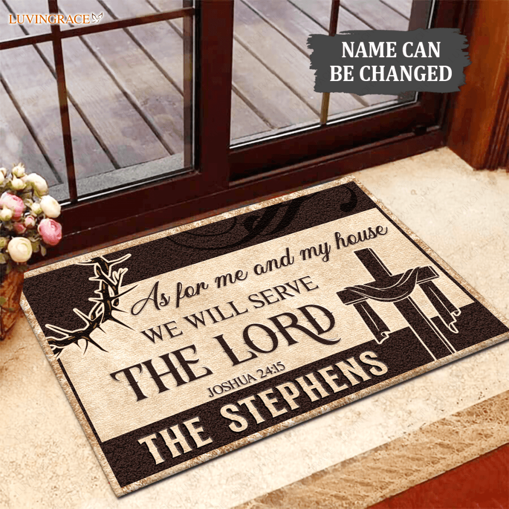 Cross Serve The Lord Personalized Doormat