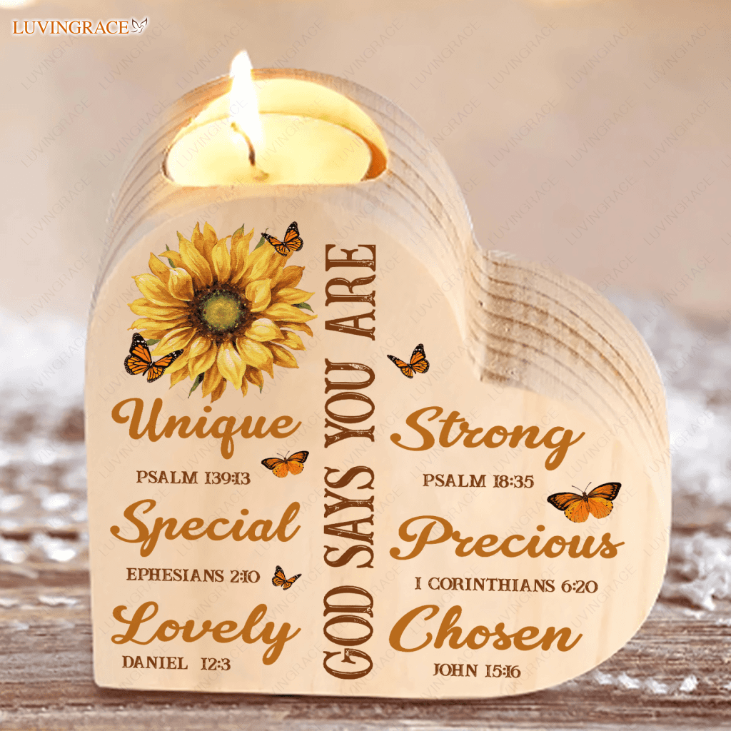 Cross Shaped Sunflower And Butterfly God Says You Are Candle Holder Heart