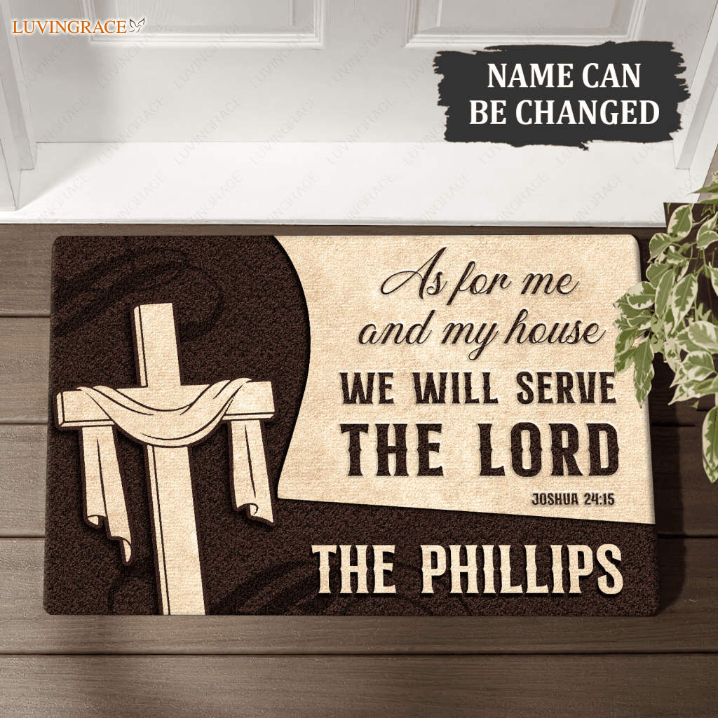 Cross We Will Serve The Lord Personalized Doormat