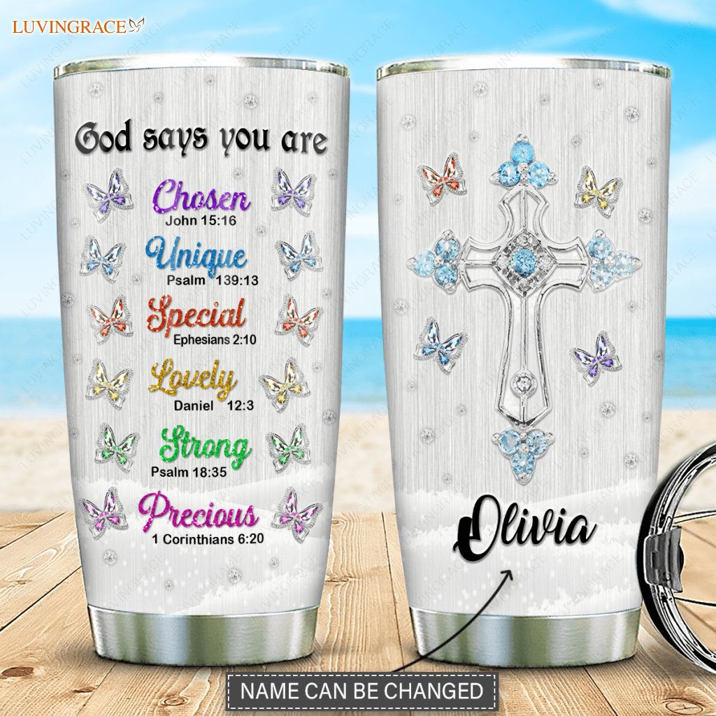 Crystal Butterflies God Says You Are Personalized Tumbler