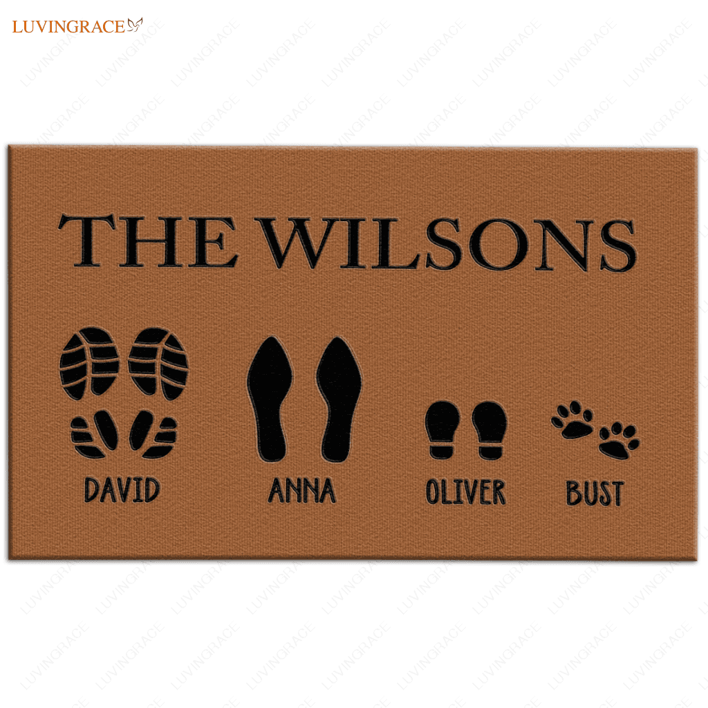 Custom Footprint Family & Pet Name Brown Doormat