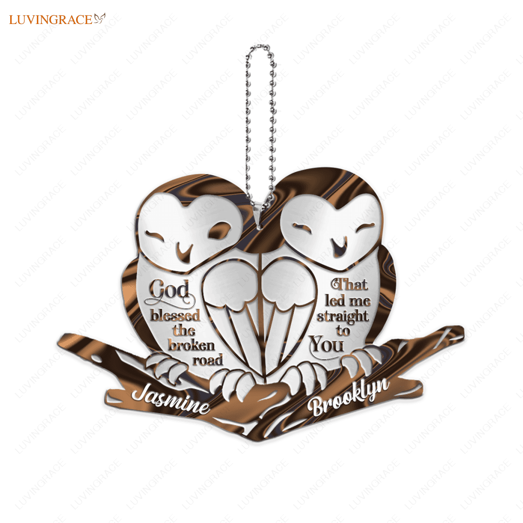 Cute Barn Owl Couple God Blessed Personalized Ornament