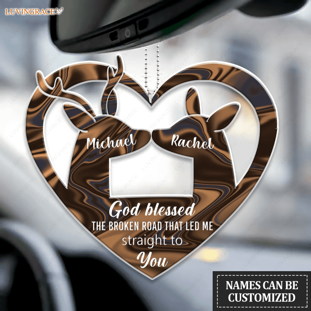 Cute Deers In Heart God Blessed Personalized Ornament