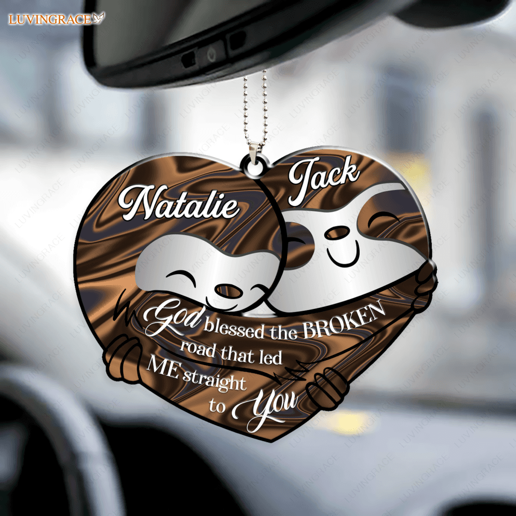 Cute Sloths Love Heart God Blessed Car Hanging Ornament