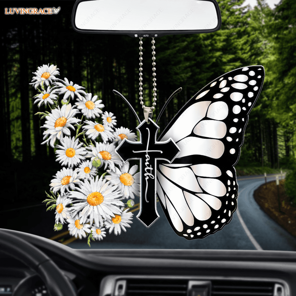 Daisy Butterfly Faith Cross Ornament