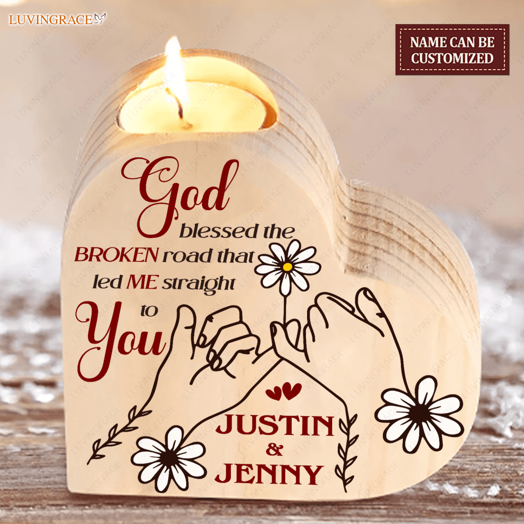 Daisy Couple Hand God Blessed Personalized Candle Holder Heart Shaped