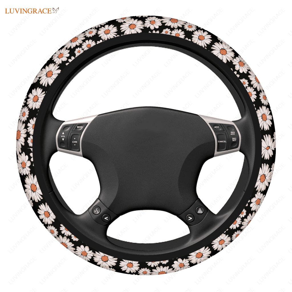 Daisy Embroidery Patch Steering Wheel Cover, Car Steering Wheel Cover for  Women, Cute Car Accessory Interior, Fuzzy Steering Wheel Cover 