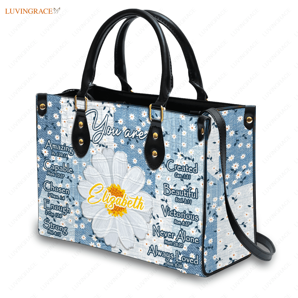 Daisy Flower On Jean Pattern Identity In Christ You Are - Personalized Custom Leather Bag Handbags