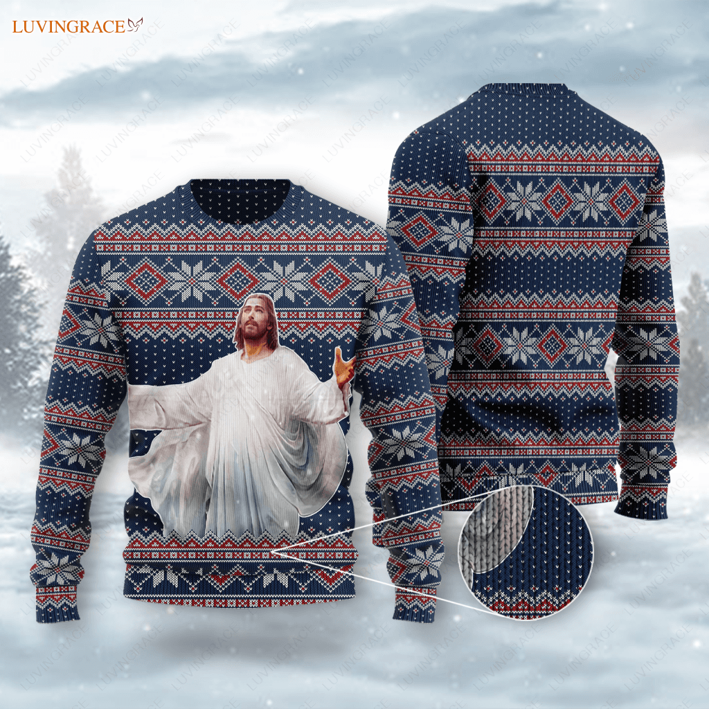 Dark Blue Christian Wool Knitted Snow Christmas Pattern Ugly Sweater Sweatshirt