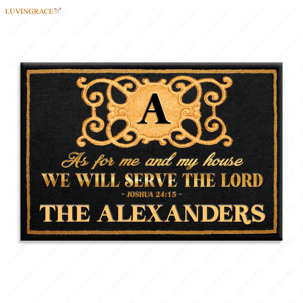 Debossed Monogram Letter Serve The Lord Personalized Doormat