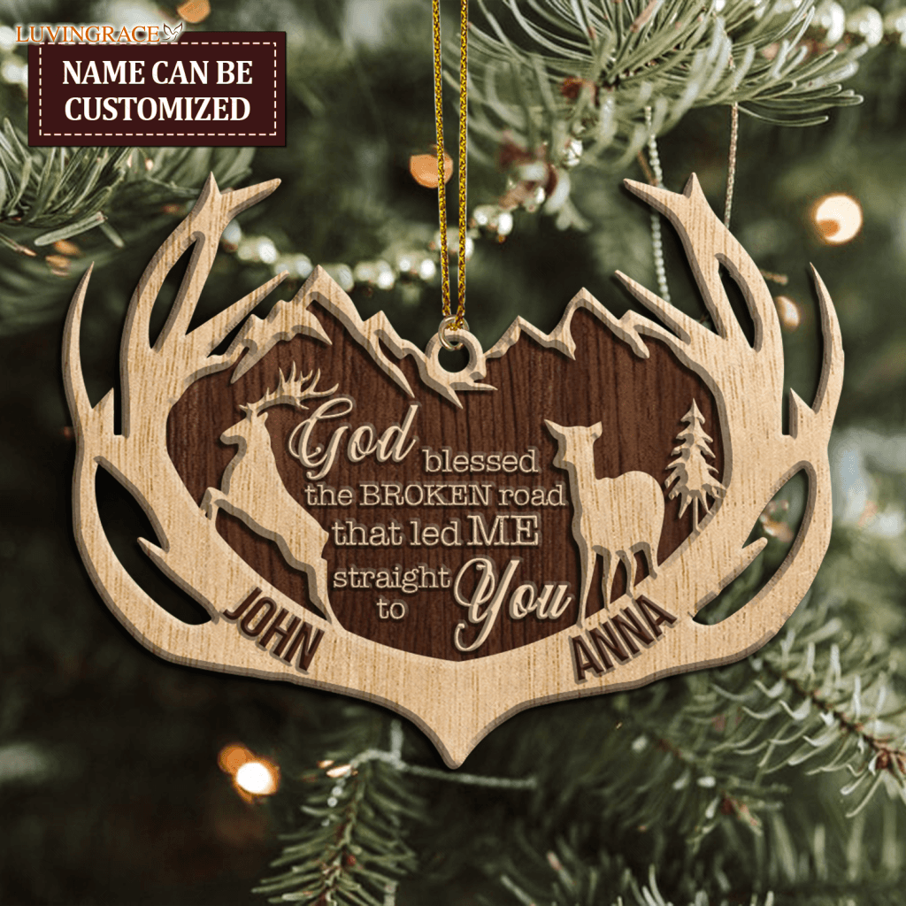 Deer Antler God Blessed Personalized Wood Engraved Ornaments Wooden Ornament