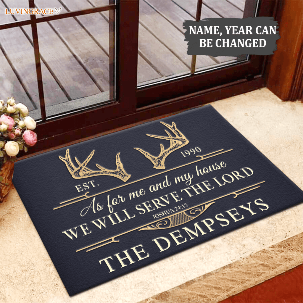 Deer Antler Serve The Lord Personalized Doormat