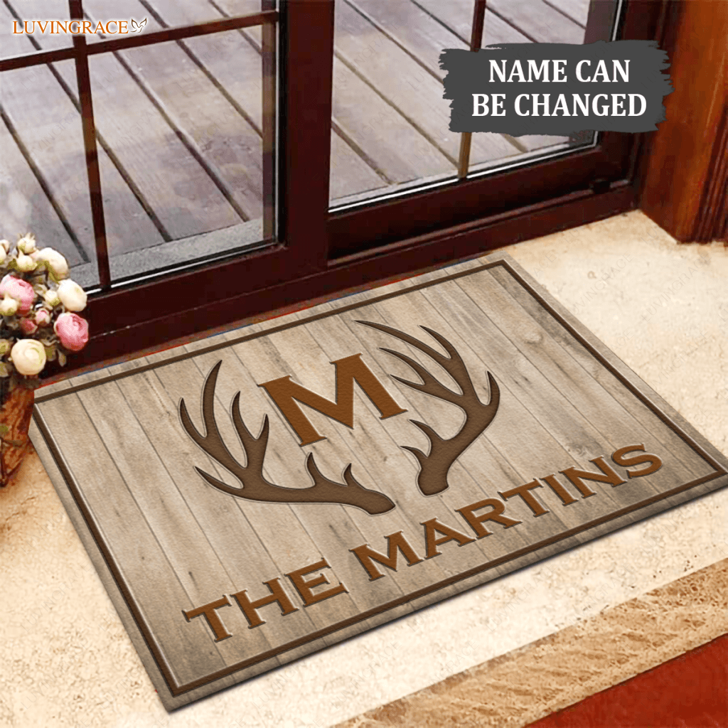 Deer Antlers Family Monogram Personalized Doormat