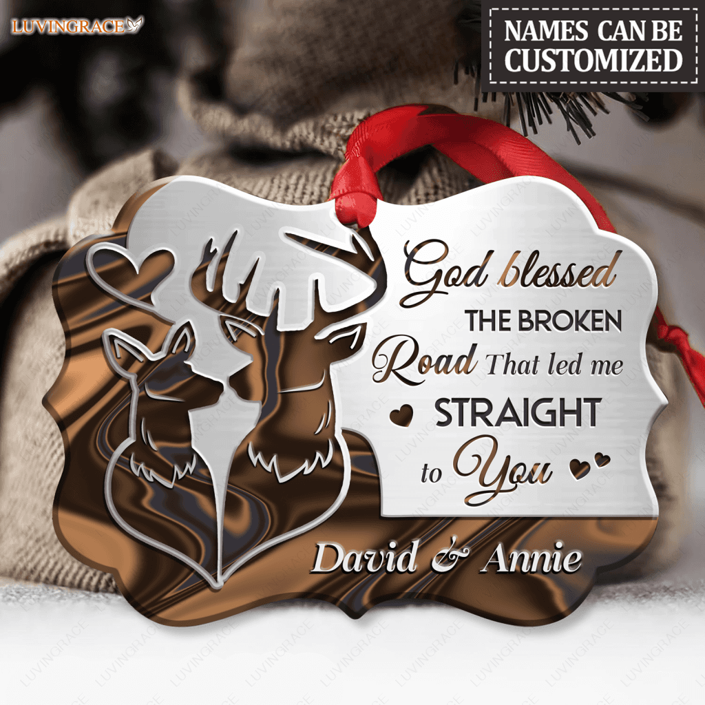 Deer Couple God Blessed Personalized Aluminum Ornament